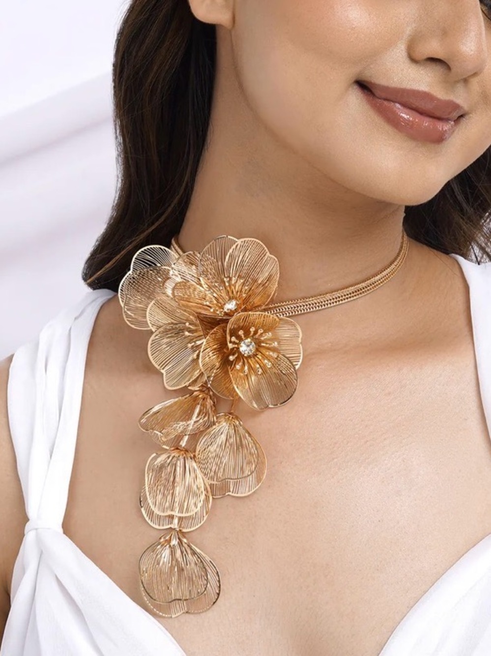 New Atterri Gold Floral Statement Choker Necklace